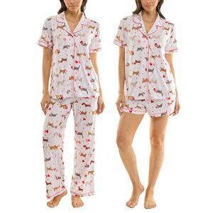 Jaclyn Womens Valentines Day Pajama Set 3-Piece Notch Collar PJ Sleepwear Hearts